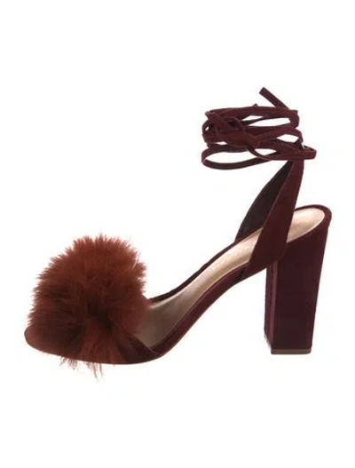 Pre-owned Loeffler Randall Suede Fur Trim Sandals In Burgundy