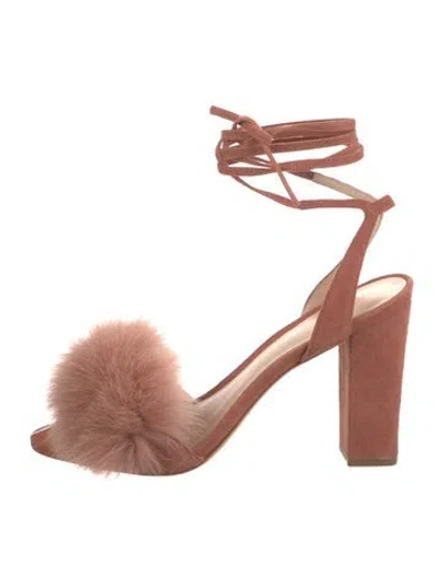 Pre-owned Loeffler Randall Suede Fur Trim Sandals In Orange