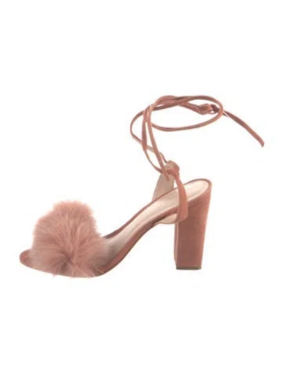 Pre-owned Loeffler Randall Suede Fur Trim Sandals In Pink