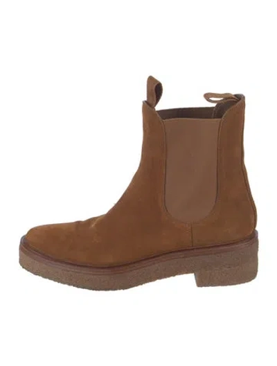 Pre-owned Loeffler Randall Suede Grosgrain Trim Chelsea Boots In Brown
