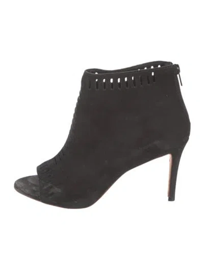 Pre-owned Loeffler Randall Suede Lasercut Accents Boots In Black