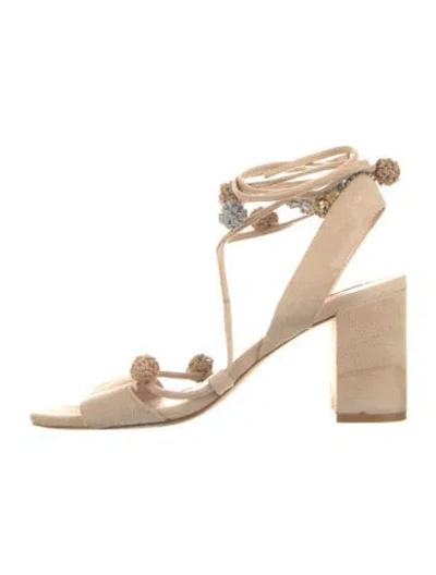 Pre-owned Loeffler Randall Suede Pom-pom Embellishments Sandals In Neutral