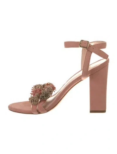Pre-owned Loeffler Randall Suede Pom-pom Embellishments Slingback Sandals In Multi