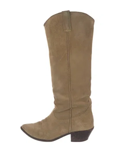 Pre-owned Loeffler Randall Suede Riding Boots In Green