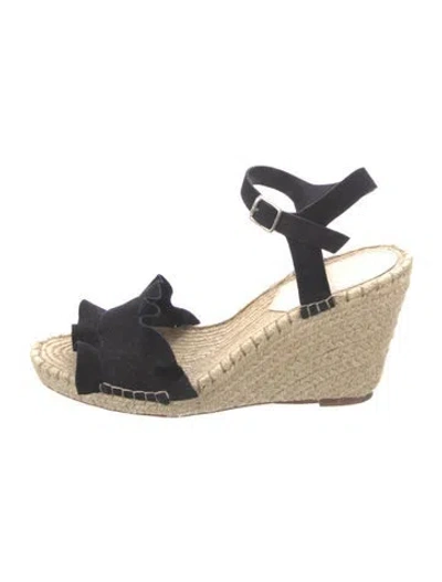 Pre-owned Loeffler Randall Suede Ruffle Embellishment Espadrilles In Black