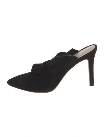 Pre-owned Loeffler Randall Suede Ruffle Embellishment Mules In Black