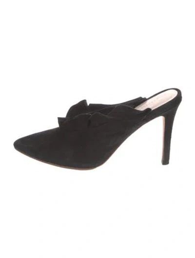 Pre-owned Loeffler Randall Suede Ruffle Embellishment Mules In Black