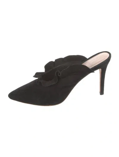 Pre-owned Loeffler Randall Suede Ruffle Embellishment Mules In Black