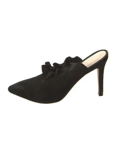 Pre-owned Loeffler Randall Suede Ruffle Embellishment Mules In Black