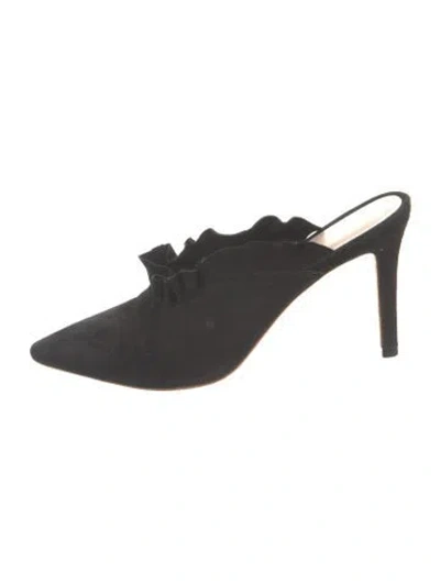 Pre-owned Loeffler Randall Suede Ruffle Embellishment Mules In Black