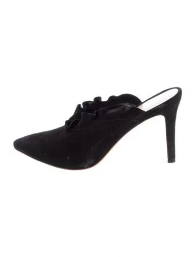 Pre-owned Loeffler Randall Suede Ruffle Embellishment Mules In Black
