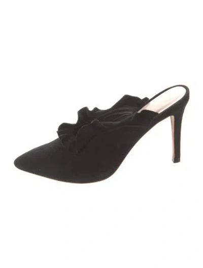 Pre-owned Loeffler Randall Suede Ruffle Embellishment Mules In Black