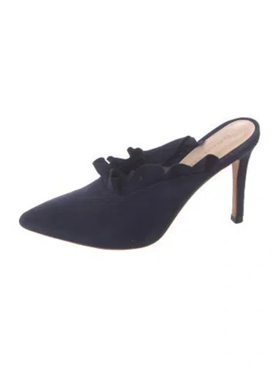 Pre-owned Loeffler Randall Suede Ruffle Embellishment Mules In Blue