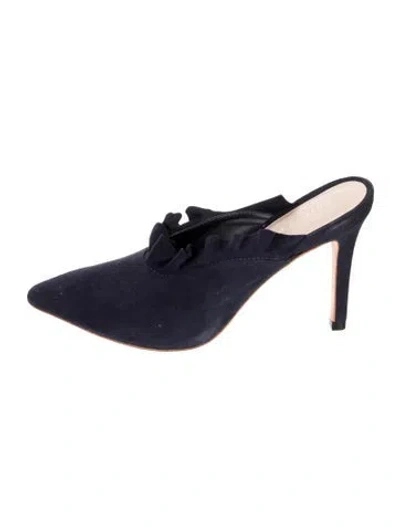 Pre-owned Loeffler Randall Suede Ruffle Embellishment Mules In Blue