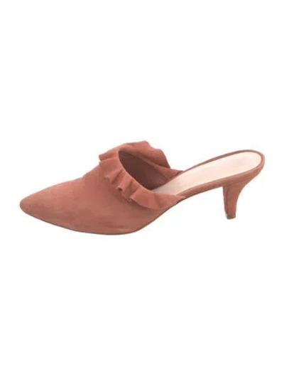 Pre-owned Loeffler Randall Suede Ruffle Embellishment Mules In Neutral