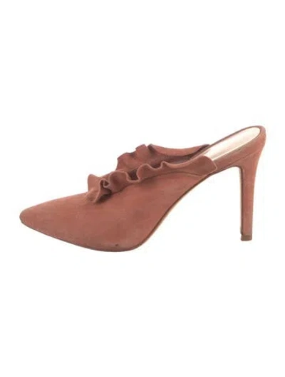 Pre-owned Loeffler Randall Suede Ruffle Embellishment Mules In Neutrals
