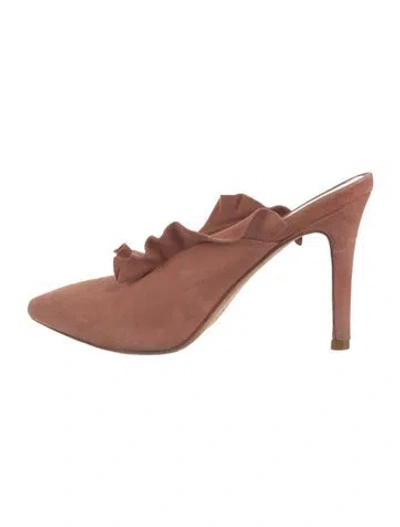Pre-owned Loeffler Randall Suede Ruffle Embellishment Mules In Pink