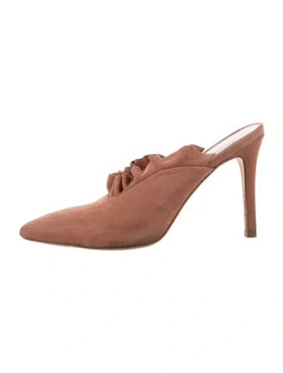 Pre-owned Loeffler Randall Suede Ruffle Embellishment Mules In Pink