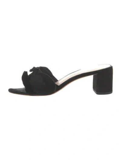 Pre-owned Loeffler Randall Suede Ruffle Embellishment Slides In Black