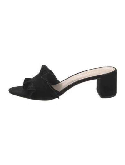 Pre-owned Loeffler Randall Suede Ruffle Embellishment Slides In Black