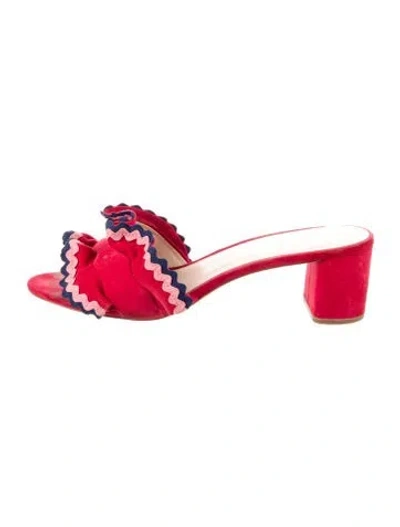 Pre-owned Loeffler Randall Suede Ruffle Embellishment Slides In Red