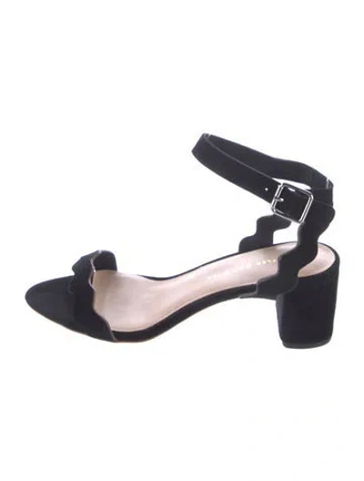 Pre-owned Loeffler Randall Suede Scalloped Accent Sandals In Black