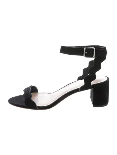 Pre-owned Loeffler Randall Suede Scalloped Accent Sandals In Black