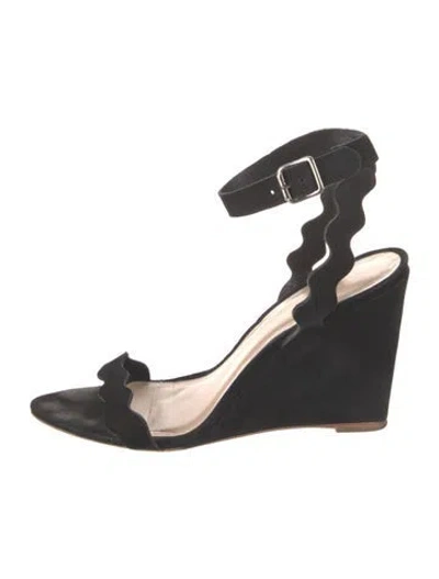 Pre-owned Loeffler Randall Suede Scalloped Accent Sandals In Black