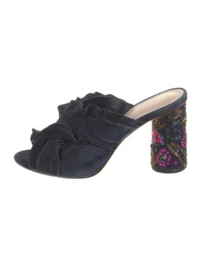 Pre-owned Loeffler Randall Suede Sequin Embellishments Slides In Blue