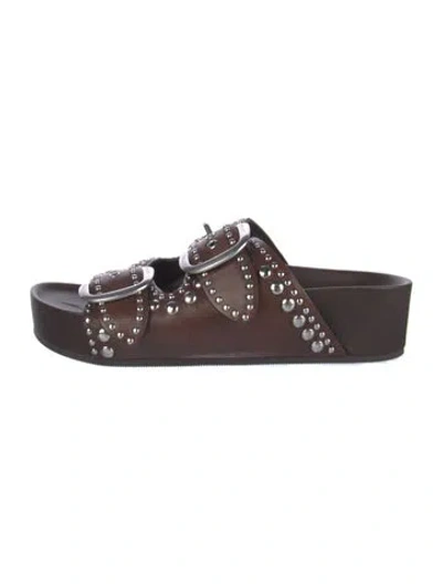 Pre-owned Loeffler Randall Suede Slides In Brown