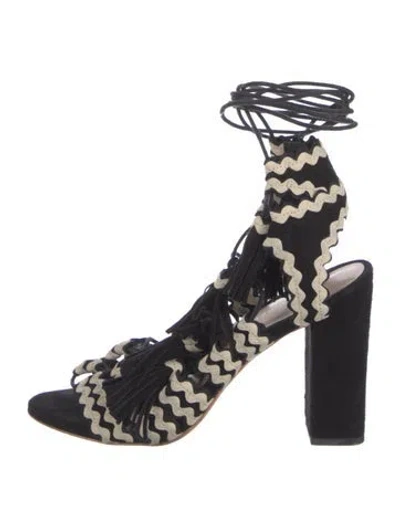 Pre-owned Loeffler Randall Suede Striped Gladiator Sandals In Black