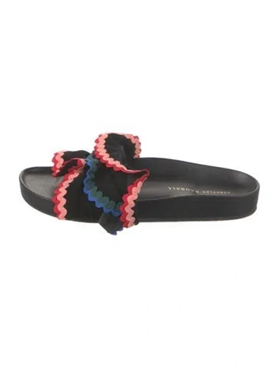 Pre-owned Loeffler Randall Suede Striped Slides In Black