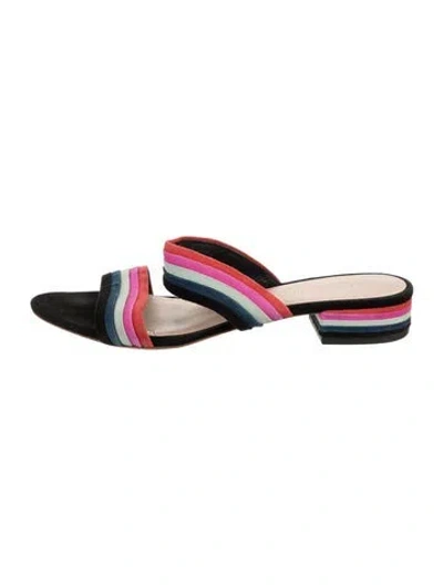 Pre-owned Loeffler Randall Suede Striped Slides In Black