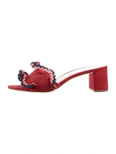 Pre-owned Loeffler Randall Suede Striped Slides In Red
