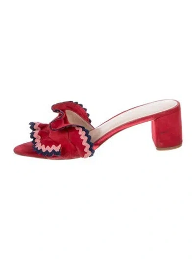 Pre-owned Loeffler Randall Suede Striped Slides In Red