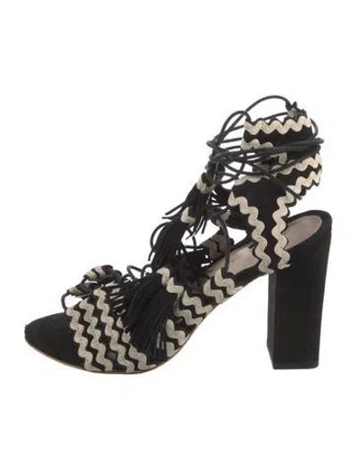 Pre-owned Loeffler Randall Suede Striped T-strap Sandals In Multi