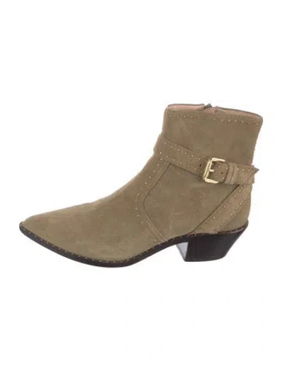 Pre-owned Loeffler Randall Suede Studded Accents Boots In Green