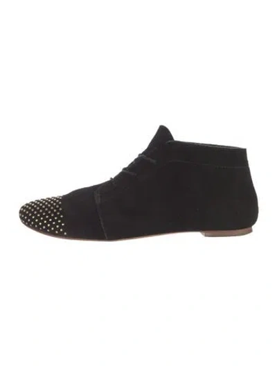 Pre-owned Loeffler Randall Suede Studded Accents Flats In Black