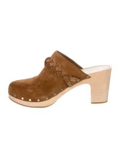 Pre-owned Loeffler Randall Suede Studded Accents Mules In Brown