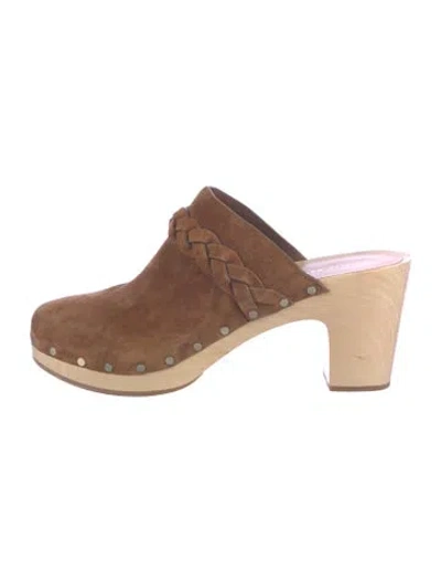 Pre-owned Loeffler Randall Suede Studded Accents Mules In Brown