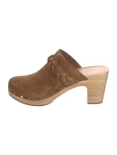 Pre-owned Loeffler Randall Suede Studded Accents Mules In Brown/neutrals