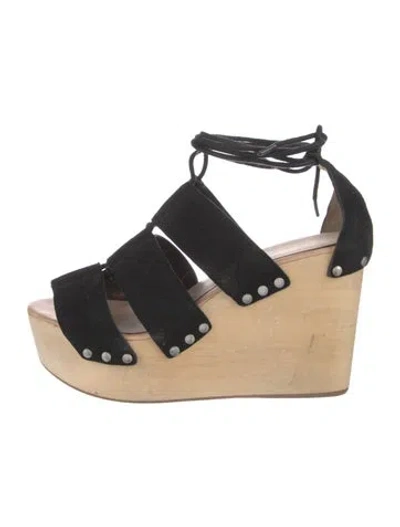 Pre-owned Loeffler Randall Suede Studded Accents Sandals In Black