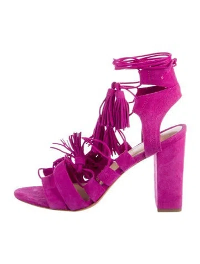 Pre-owned Loeffler Randall Suede Tassel Accents Gladiator Sandals In Pink