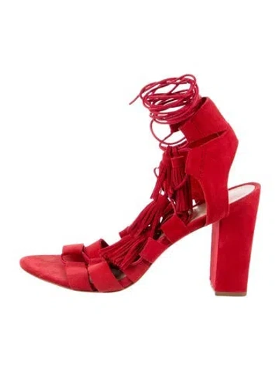 Pre-owned Loeffler Randall Suede Tassel Accents Gladiator Sandals In Red