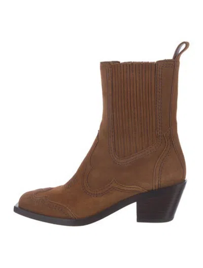 Pre-owned Loeffler Randall Suede Western Boots In Brown