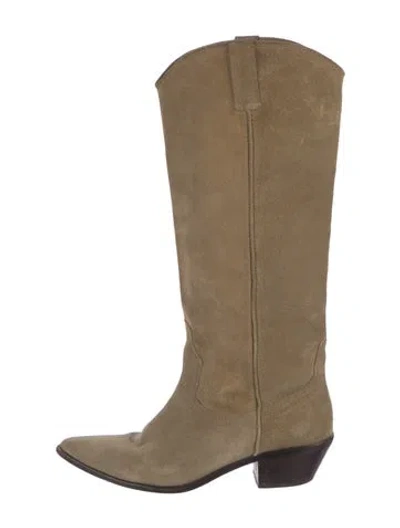 Pre-owned Loeffler Randall Suede Western Boots In Neutral