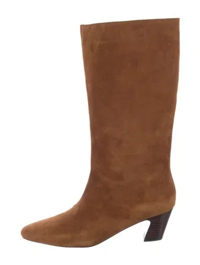 Pre-owned Loeffler Randall Suede Whipstitch Trim Boots In Brown