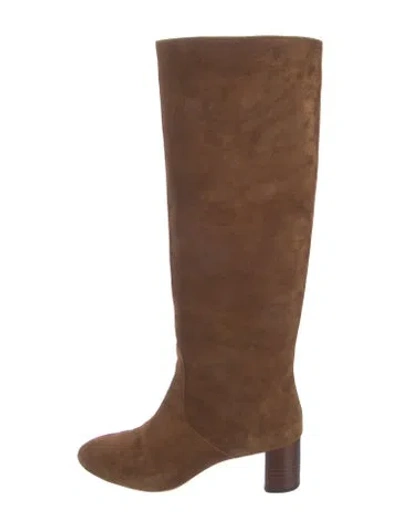 Pre-owned Loeffler Randall Suede Whipstitch Trim Riding Boots In Brown