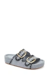 Loeffler Randall Theo Embroidered Raffia Platform Slides In Light Blue/black