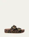 Loeffler Randall Theo Leopard-print Raffia Dual-buckle Slide Sandals In Leopardblack